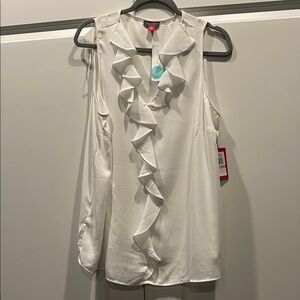 Vince Camuto Ivory Ruffle Front Blouse